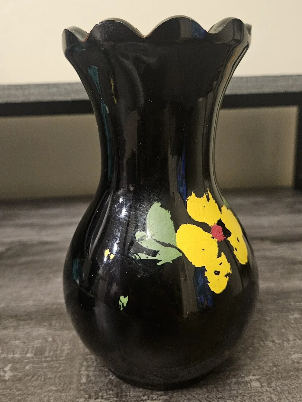Vintage Black Amethyst Glass Vase Trio